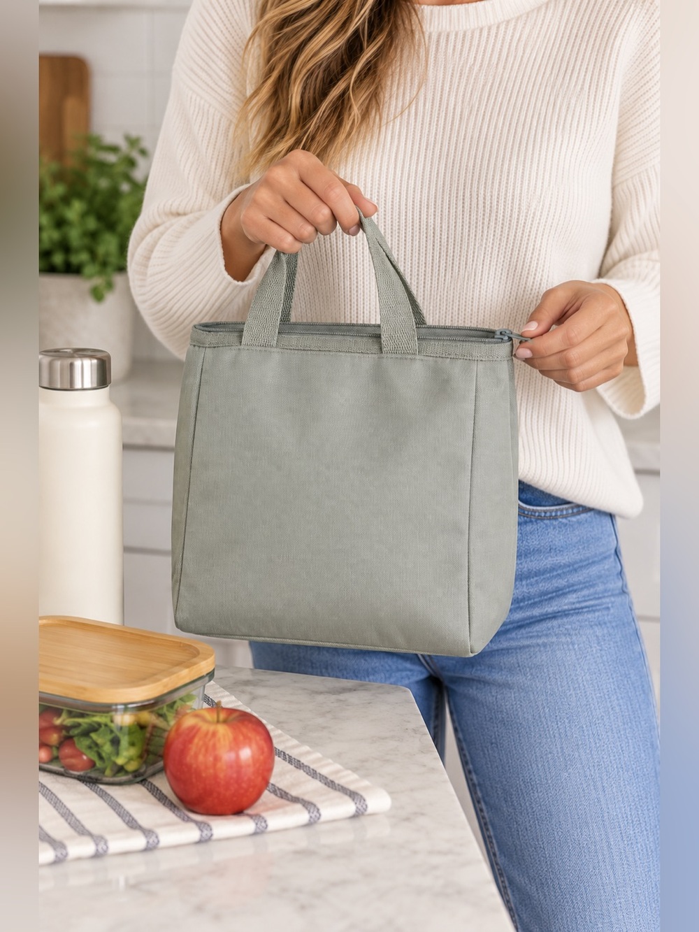 Dealworthy Insulated Lunch Bag Sage Green Gray Zip Tote Target
